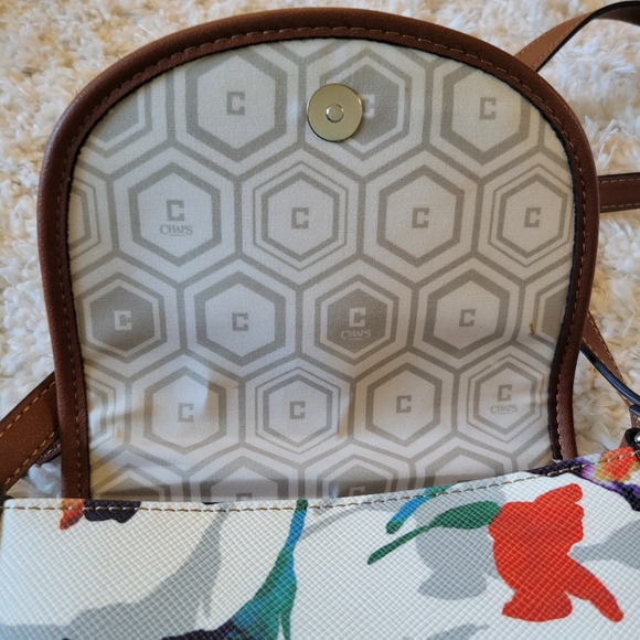Chaps Watercolor Floral Crossbody Bag Purse Faux Leather Flap Snap - Picture 7 of 12